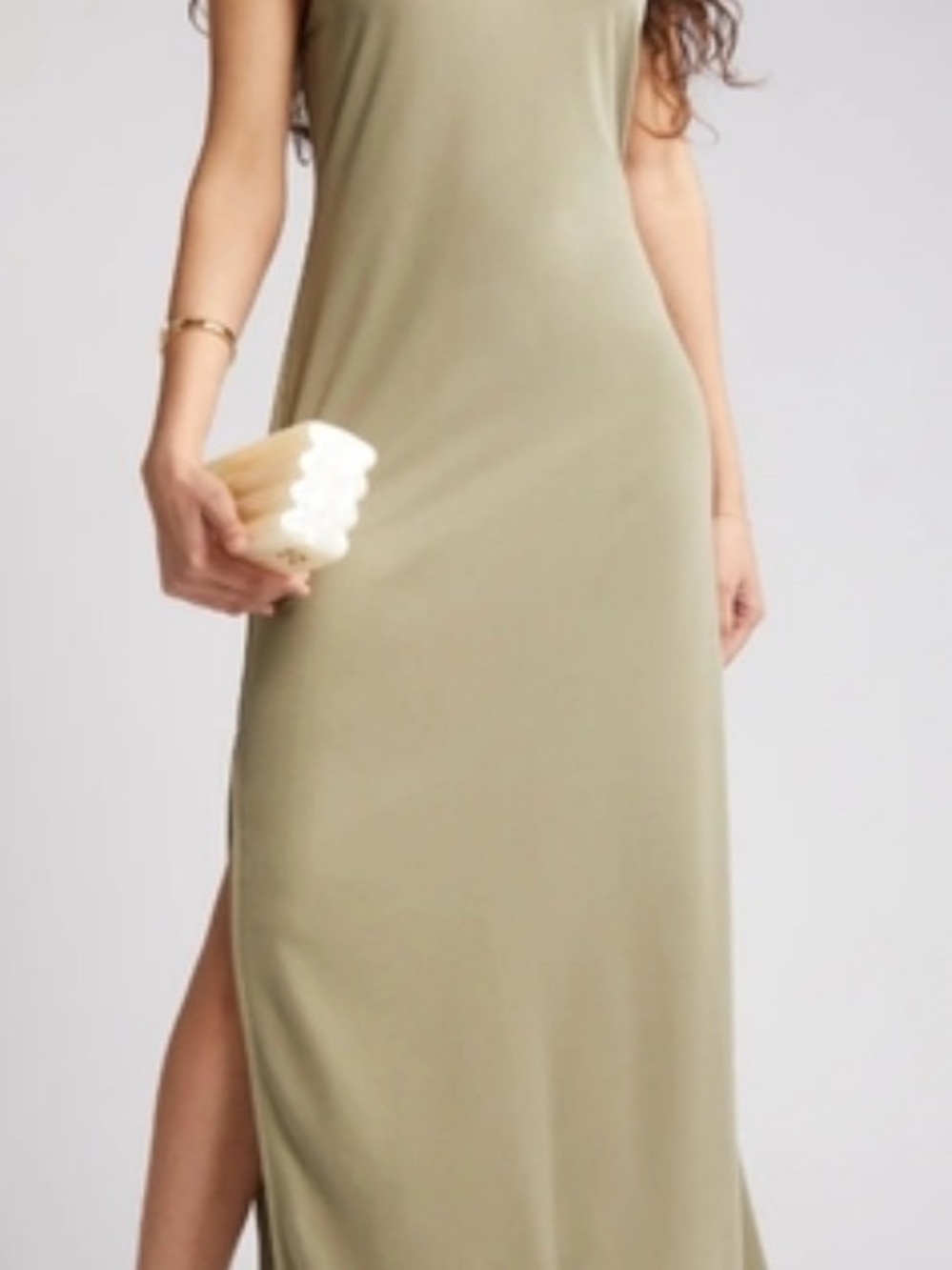 Sleeveless Olive Maxi Dress with Side Slit